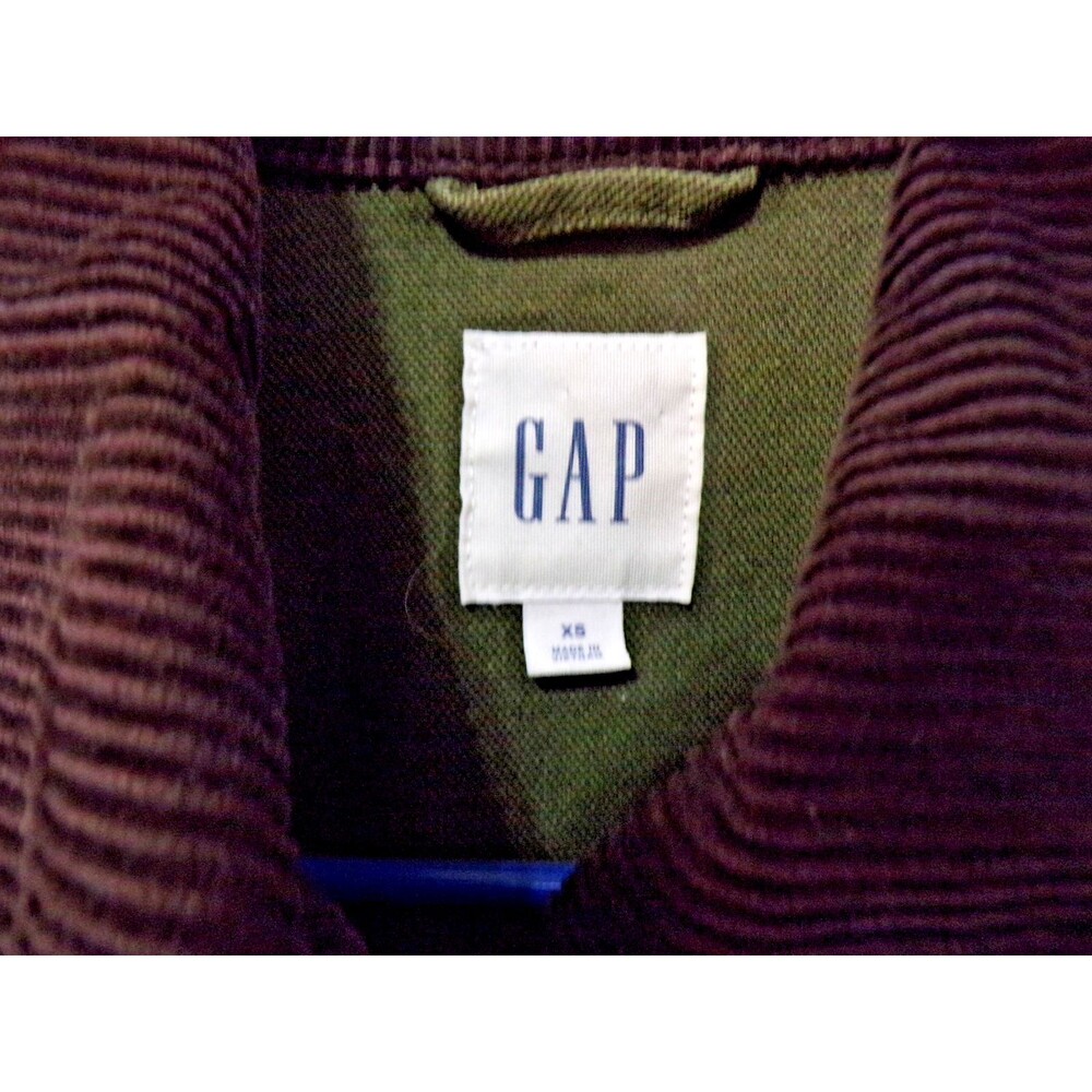 GAP Dark Green & Brown Corduroy Woven Barn Jacket Zipper & Snap Close Size XS - Picture 3 of 6